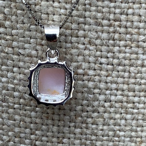 PINK OPAL & CZ 925 STERLING SILVER NECKLACE, 18 INCHES - Picture 6 of 7